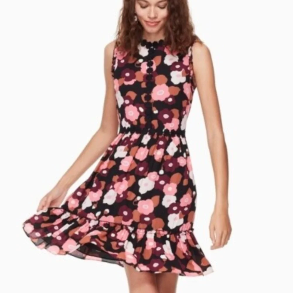 Kate‎ Spade New York Floral Sleeveless Ruffle Hem Dress